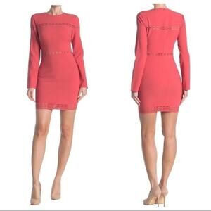 Likely Solace Coral Long Sleeve Fitted Cut Out Mini Dress Size 12